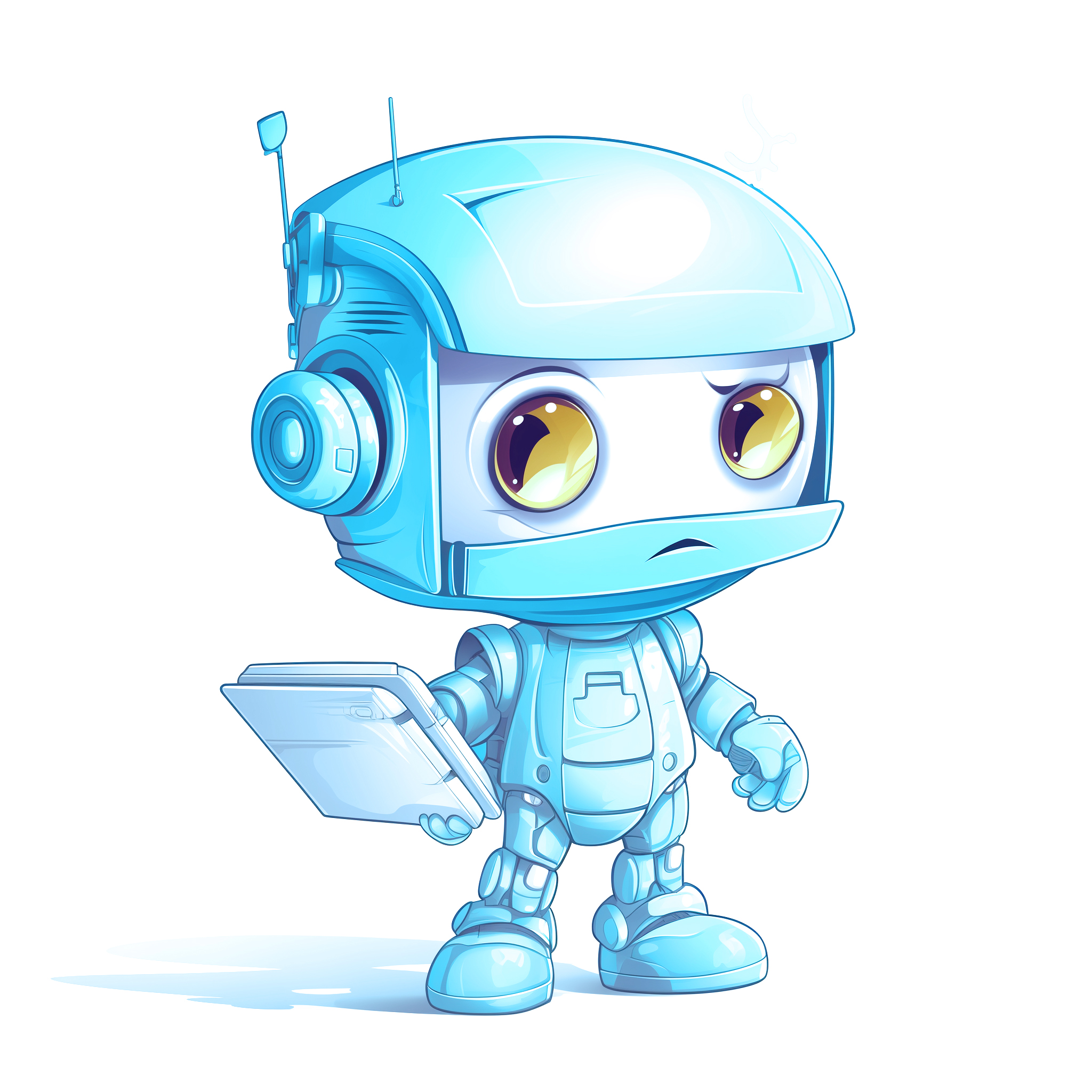 Sad robot with tablet
